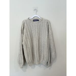 ScottishIsle By Bernett 100% Cotton Cable Knit fisherman Sweater Ivory Large